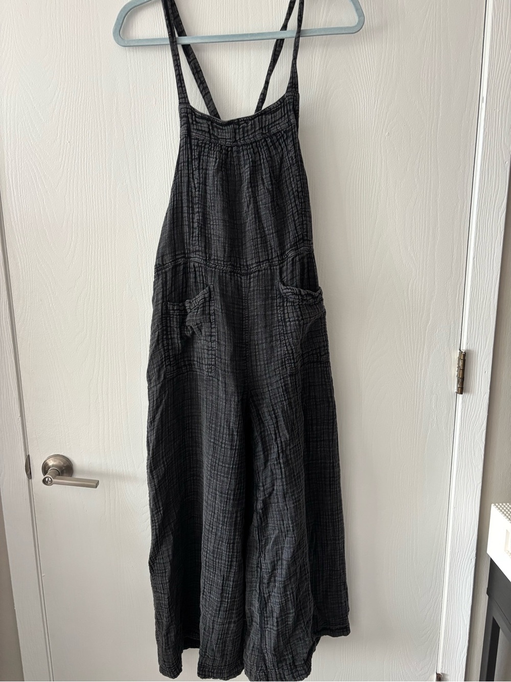 NATURAL LIFE Black Textured Cotton Wide-Leg Jumpsuit